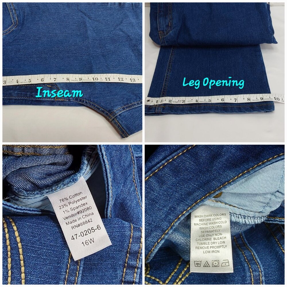 'ELLOS' BOOTCUT STONEWASH DENIM EMBROIDERED 5~POCKET JEANS SIZE 16 - Picture 13 of 16